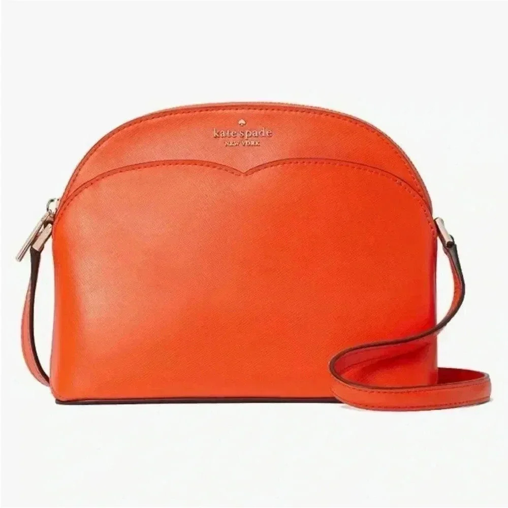 Kate Spade Peyton Dome Crossbody Bag, Medium Saffiano Leather Bag, Gazpacho Red